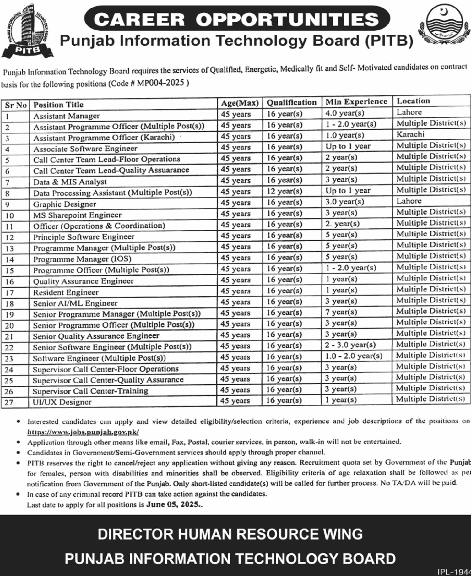 PITB Jobs May 2025 Apply Online Punjab Information Technology Board Latest