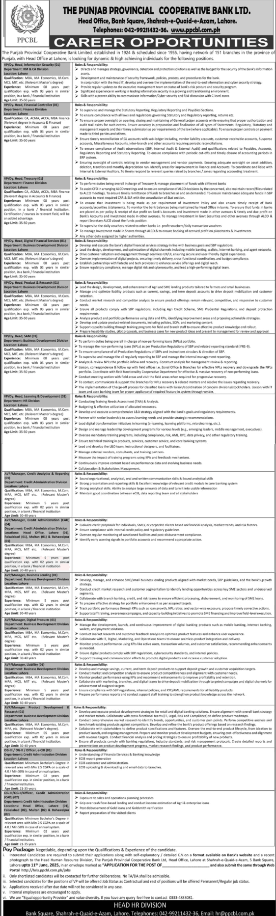 Punjab Provincial Cooperative Bank Jobs